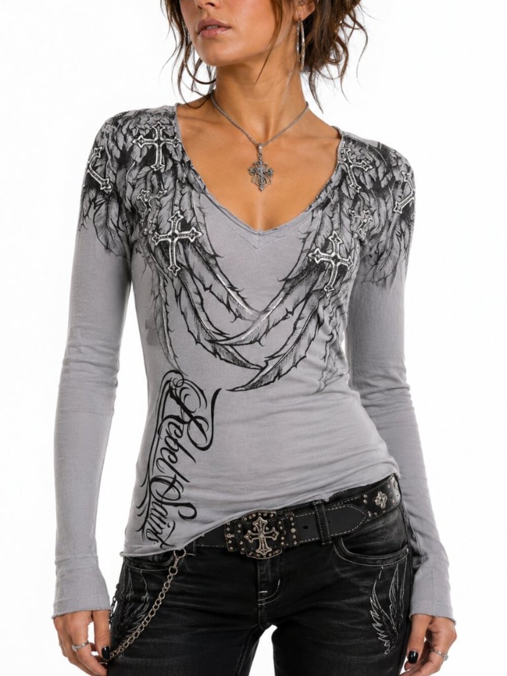 Rebel Saints by Affliction Women's Long Sleeve T-shirt Whispering Wind